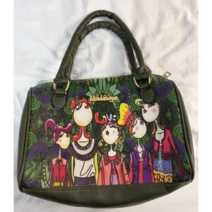 Mei&ge Womens Cartoon Character Print Satchel Handbag Olive Green Gold Hardware